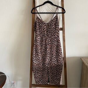 NWOT Likely Brown Leopard Print Front Slit Midi Dress